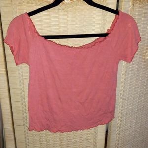 American eagle pink ribbed off the shoulder crop top